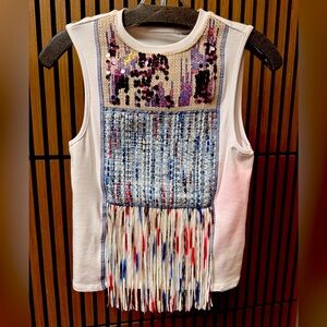 Desigual Sequin and Fringe Embellished Sleeveless Top Size XSmall